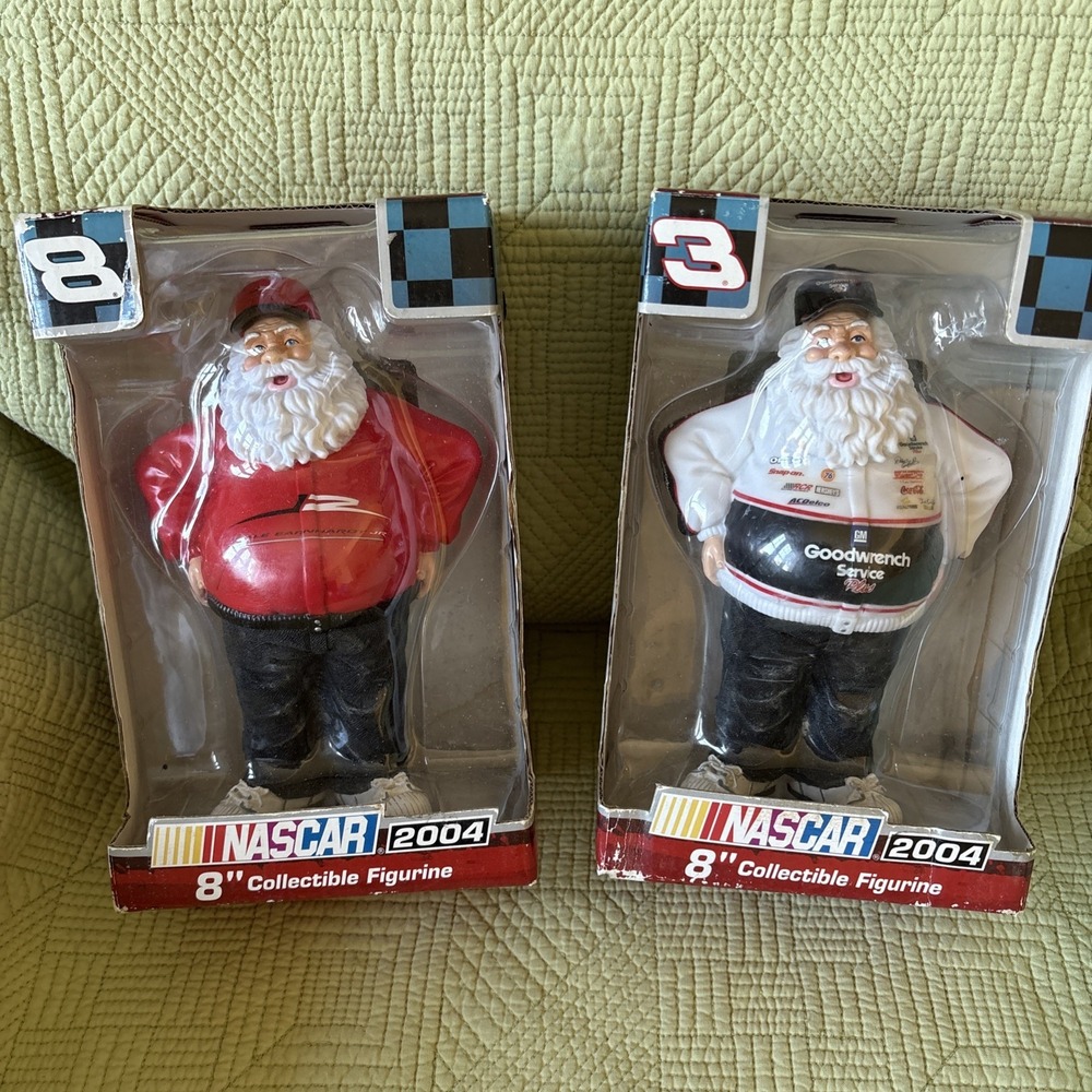 2004 NASCAR Dale Earnhardt Sr #3 & Jr #8 Santa 8" Figurines Trevco Lot of 2